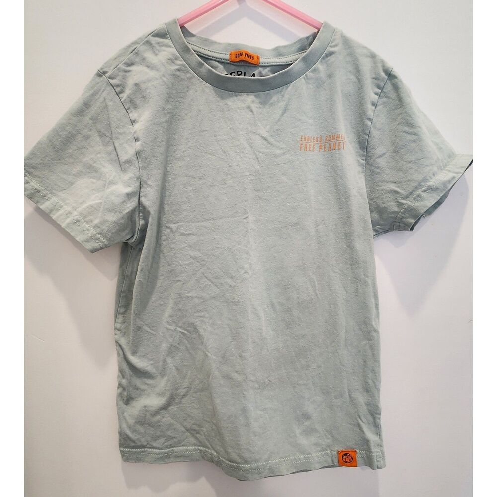 Free Planet Boys Palm Tree Graphic T-Shirt Grey Blue Beach Youth Size 8